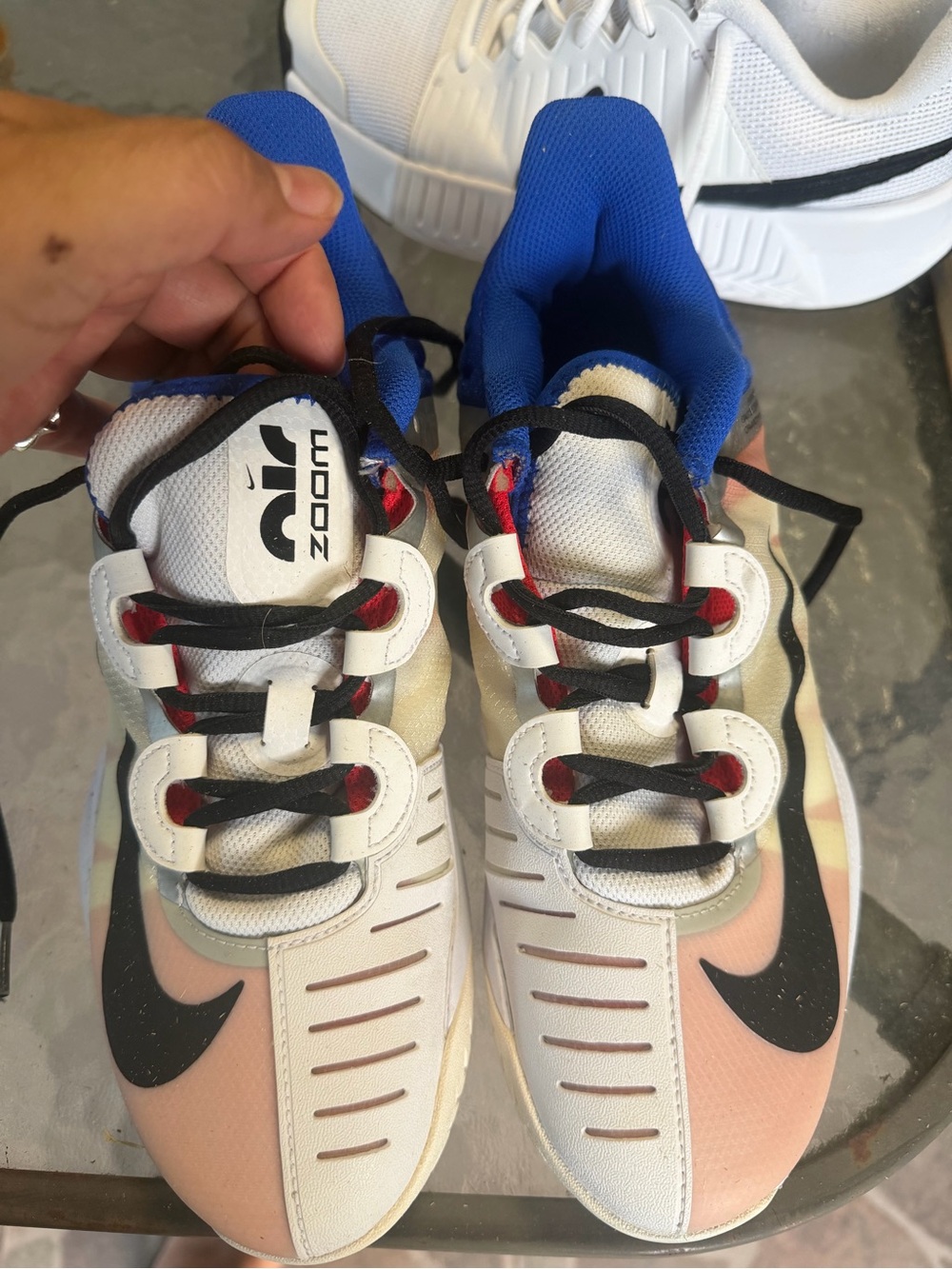 Nike Youth Zoom Athletic Sneakers in White, Blue, Pink & Black